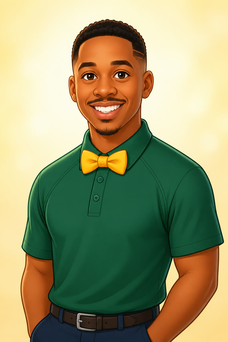 Mr. Moe in his green shirt and gold bow tie